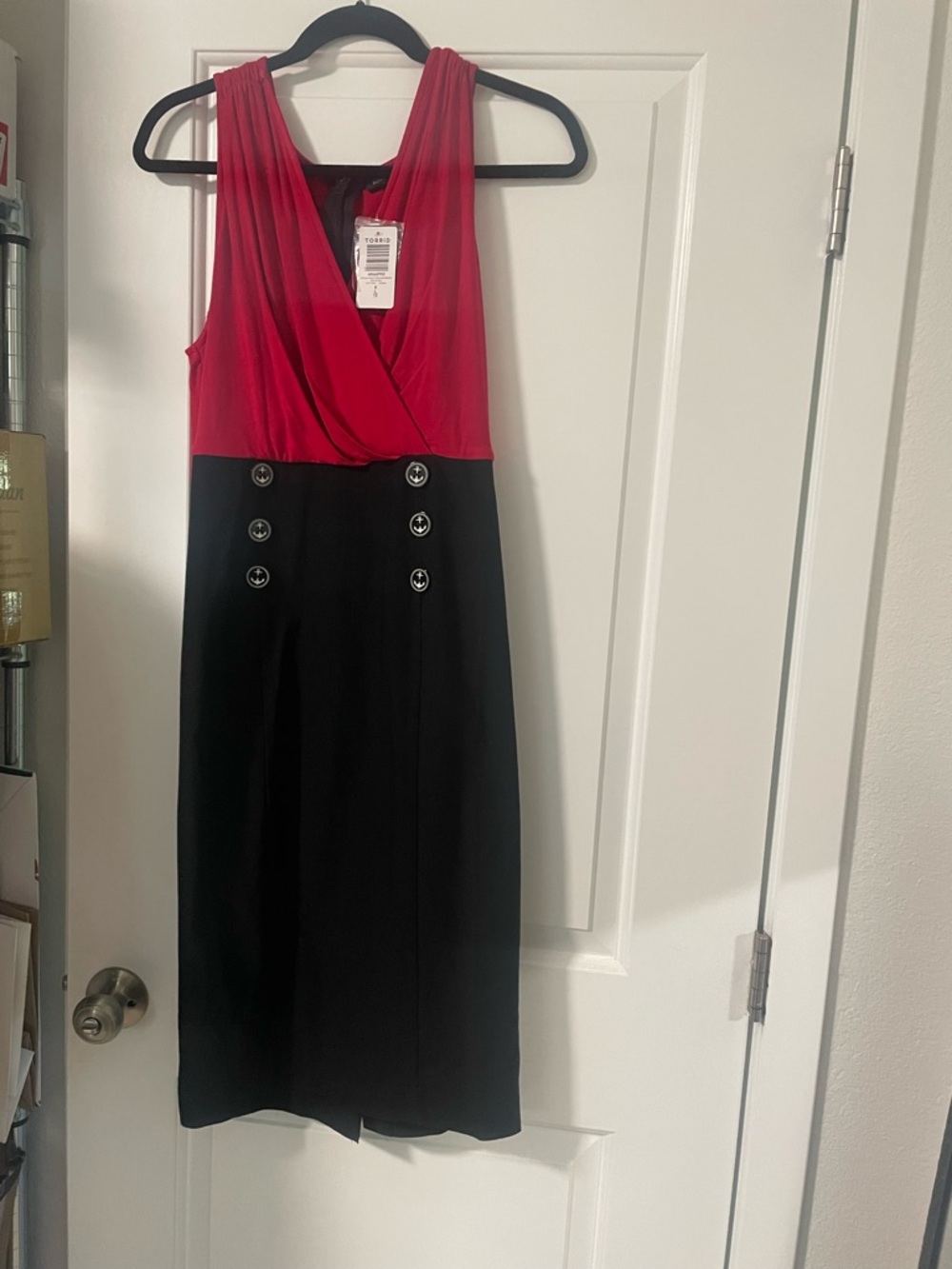 torrid Red and Black Faux-Wrap Midi Dress